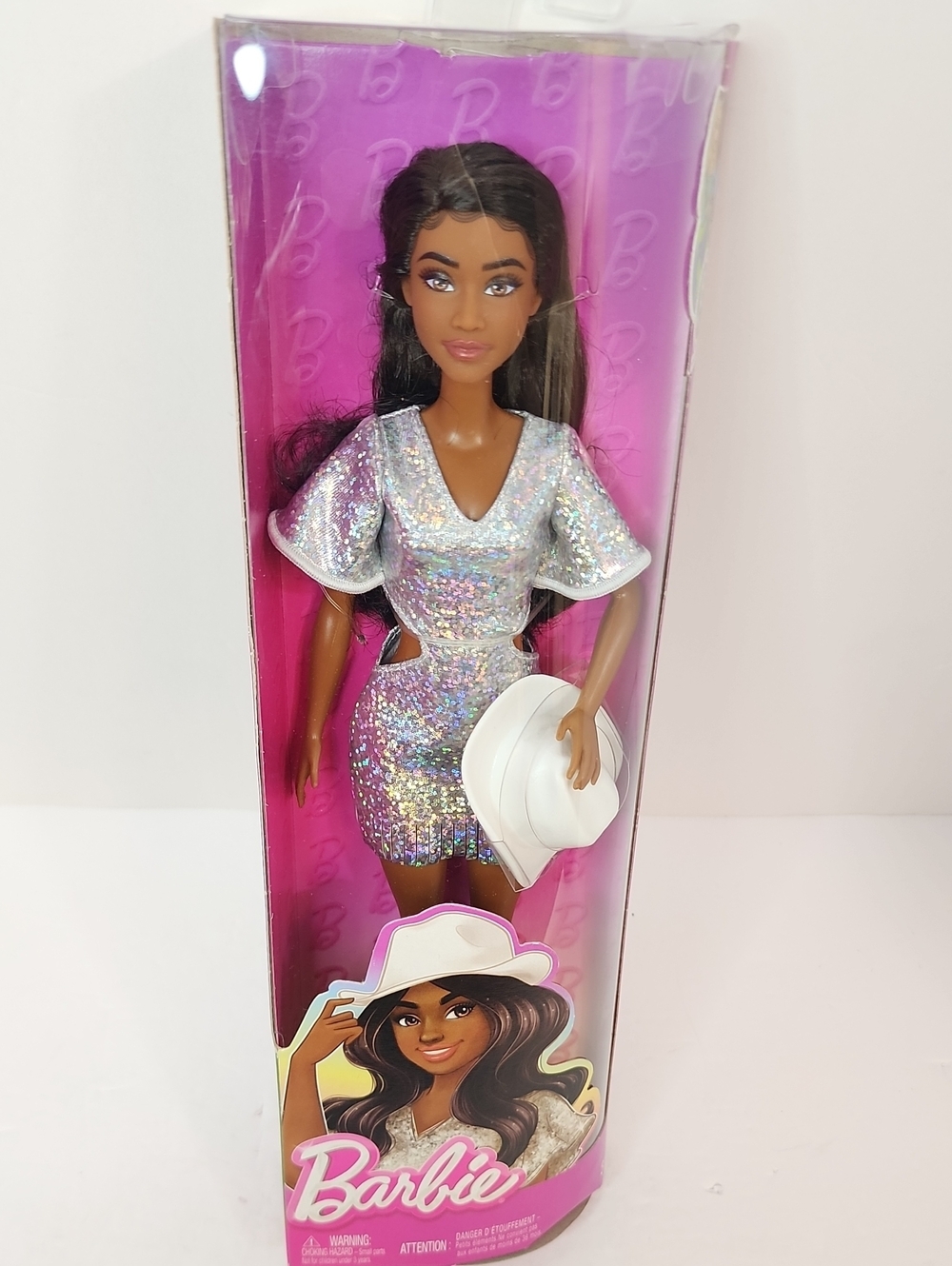 Barbie Fashionistas Doll #239 with Black Hair Wearing Sparkly Silver Fringe Dres